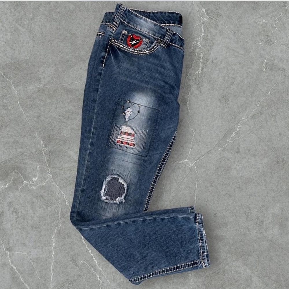 Premiere Denim by rue21 Blue Relaxed Jeans with Patchwork